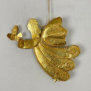 Christmas Ornament Angel Gold Metallic Large w/ Dove Flying Holiday Tree Decor